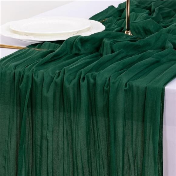 Emerald Green Cheesecloth Table Runner Fall Thanksgiving Boho Rustic Gauze - Picture 6 of 7